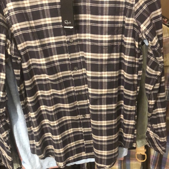 Rails “Reid” Plaid Stretch Navy Lentil Cream Cotton Button Down Shirt - Picture 6 of 9